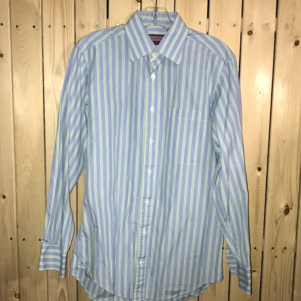 Vineyard Vines Blue Green Striped Shirt 14 1/2